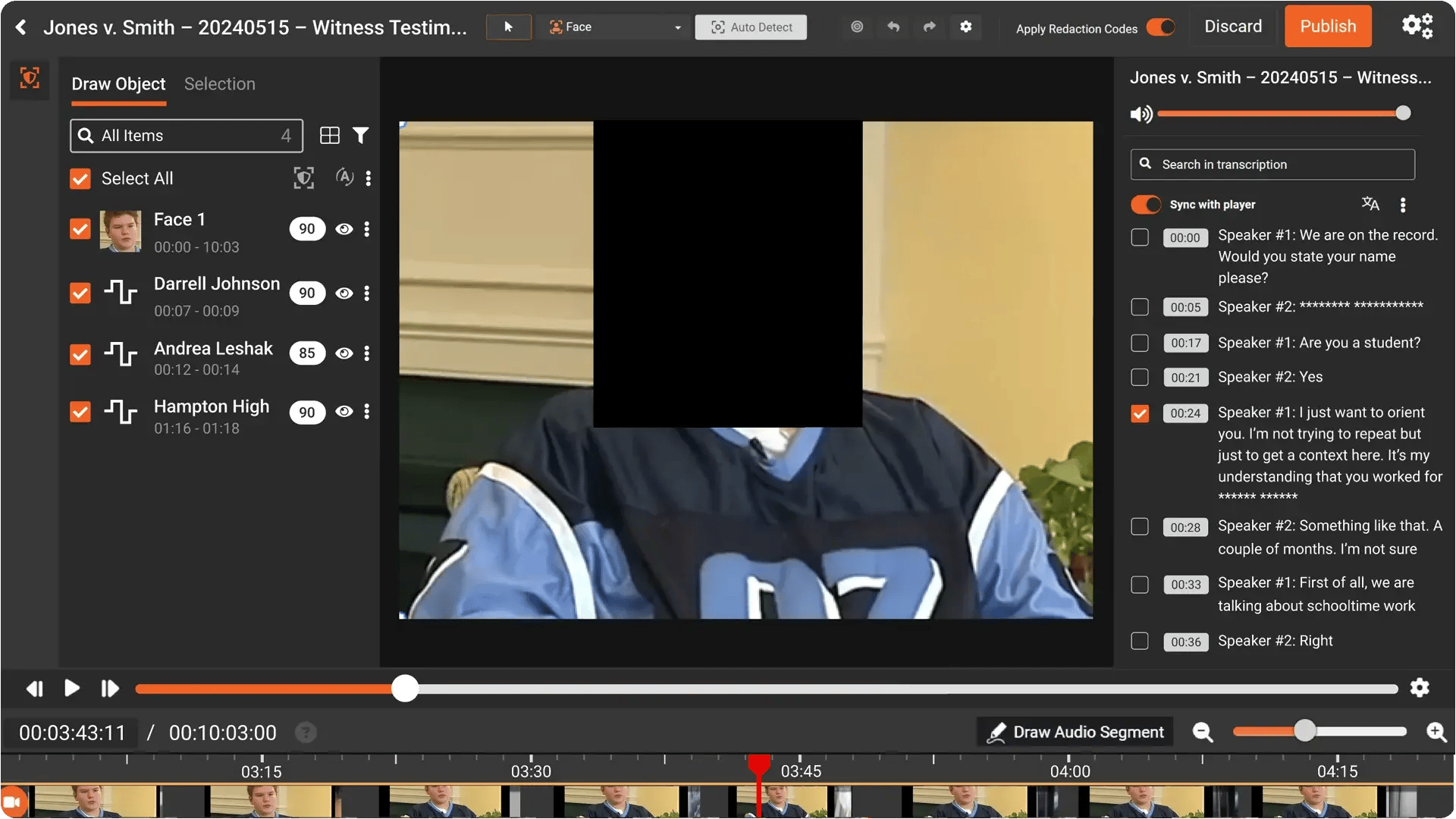 Card 1 - Automatic face detection across the full video2
