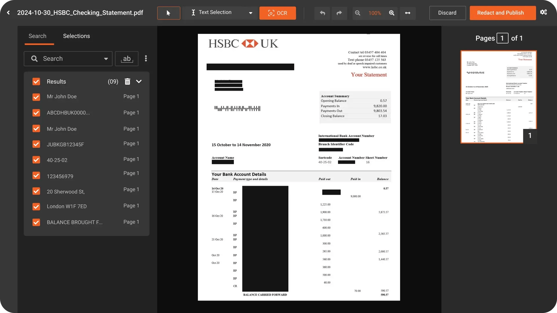 Database Redaction