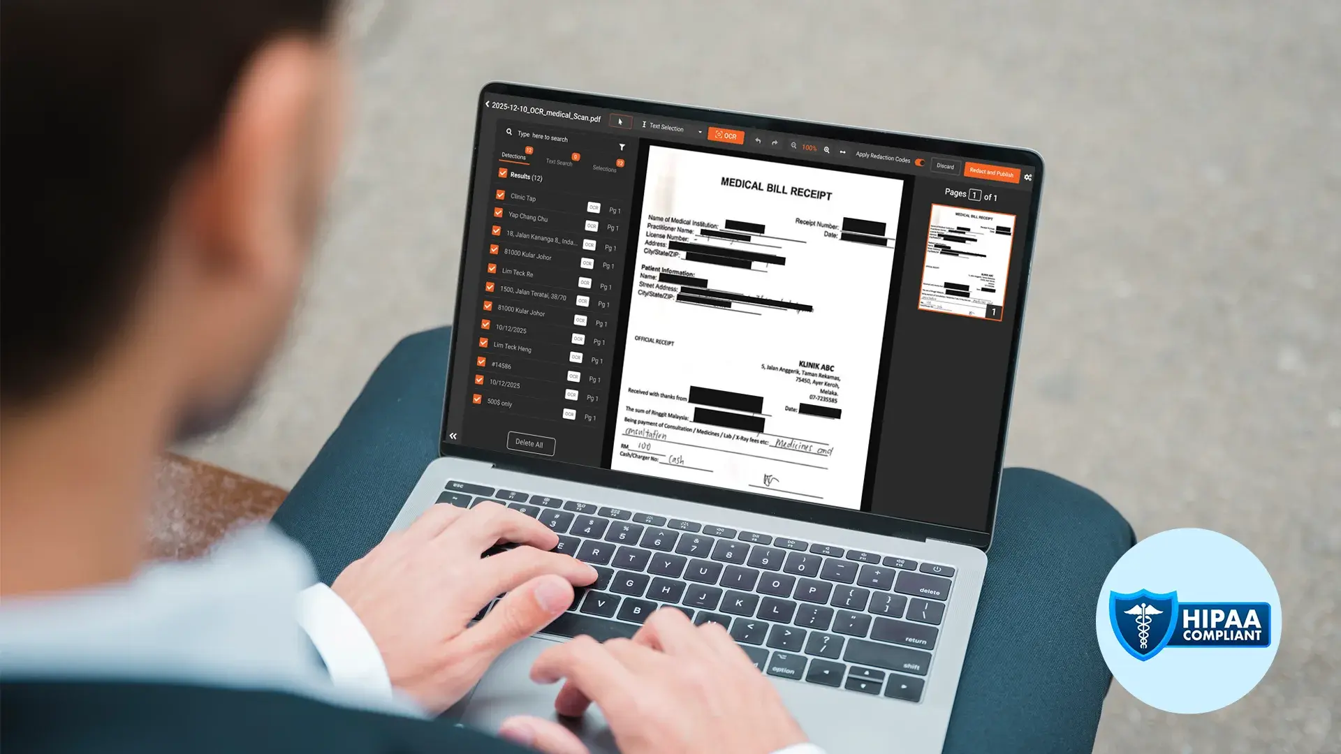 A person using Redactor to redact medical docs