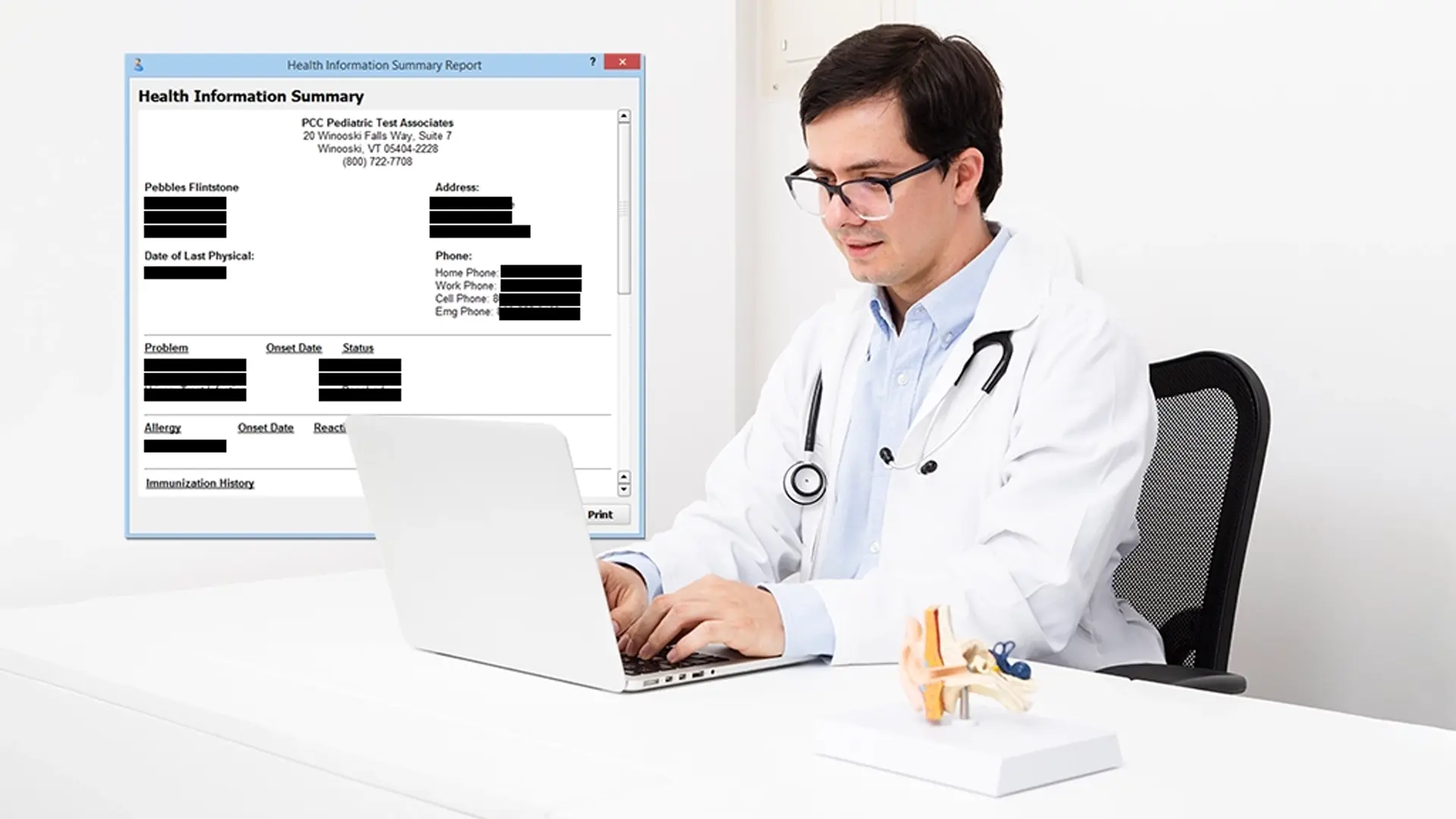 Doctor performing PHI redaction on a medical document to protect patient privacy.