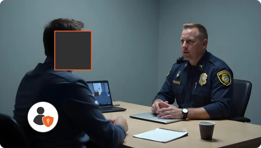 A police officer talking to a witness.