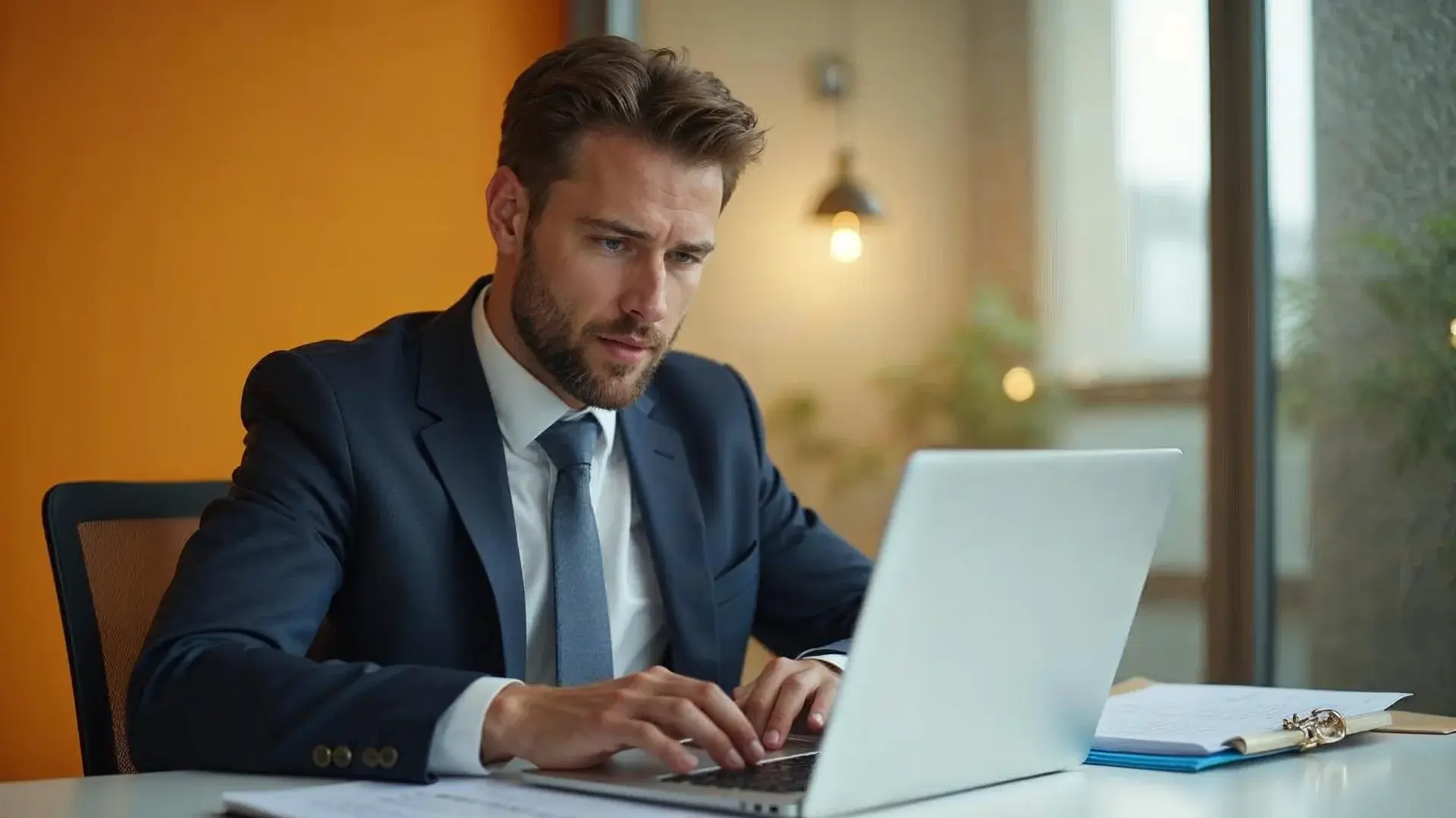 An insurance employee looking at documents for redaction