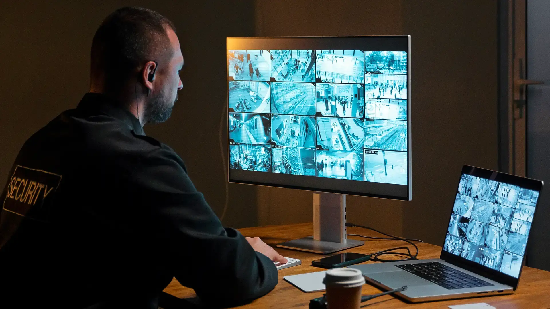 an officer watching cctv recordings