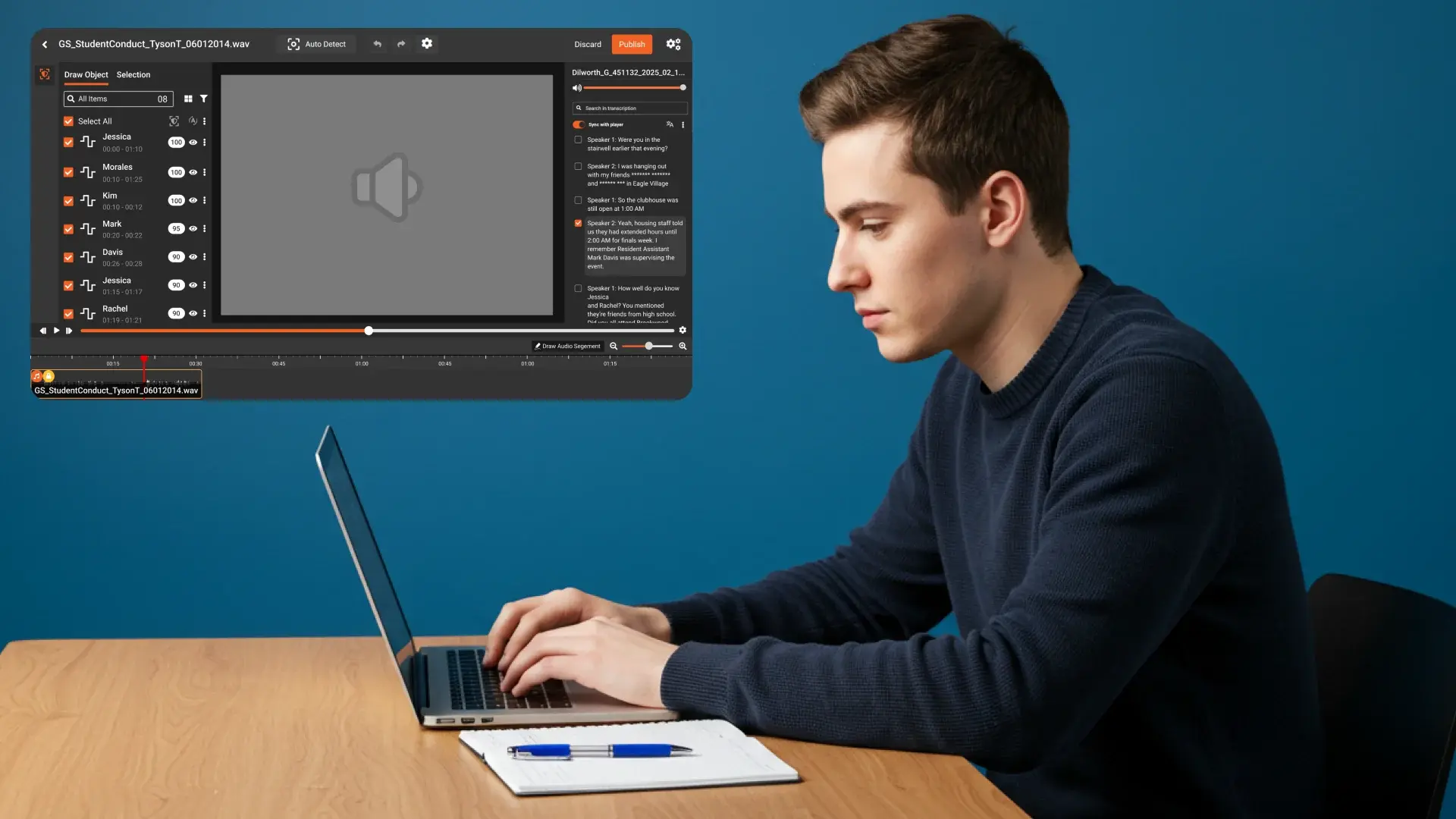 a person is doing audio redaction work