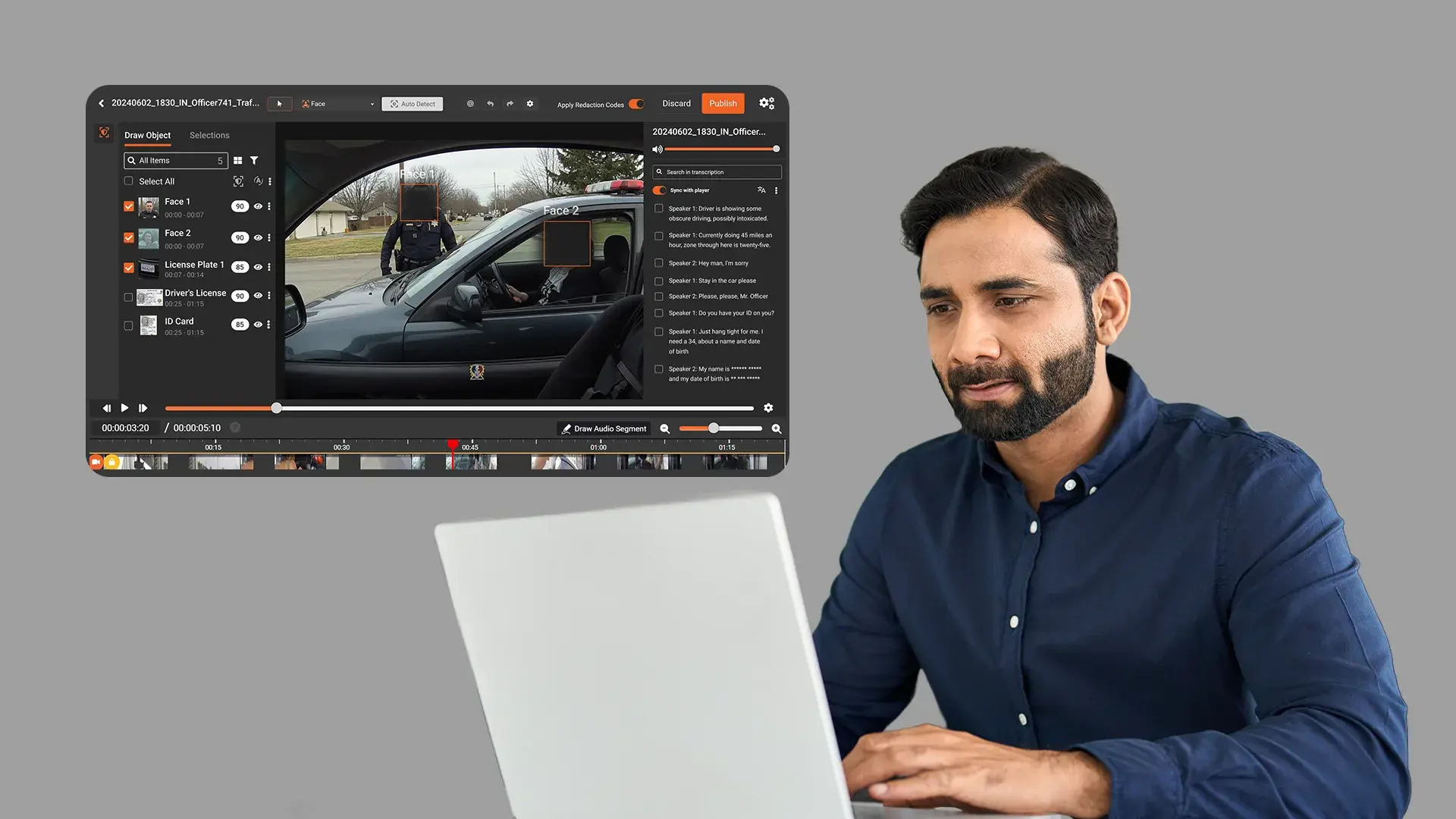 a person redacting footages using redactor
