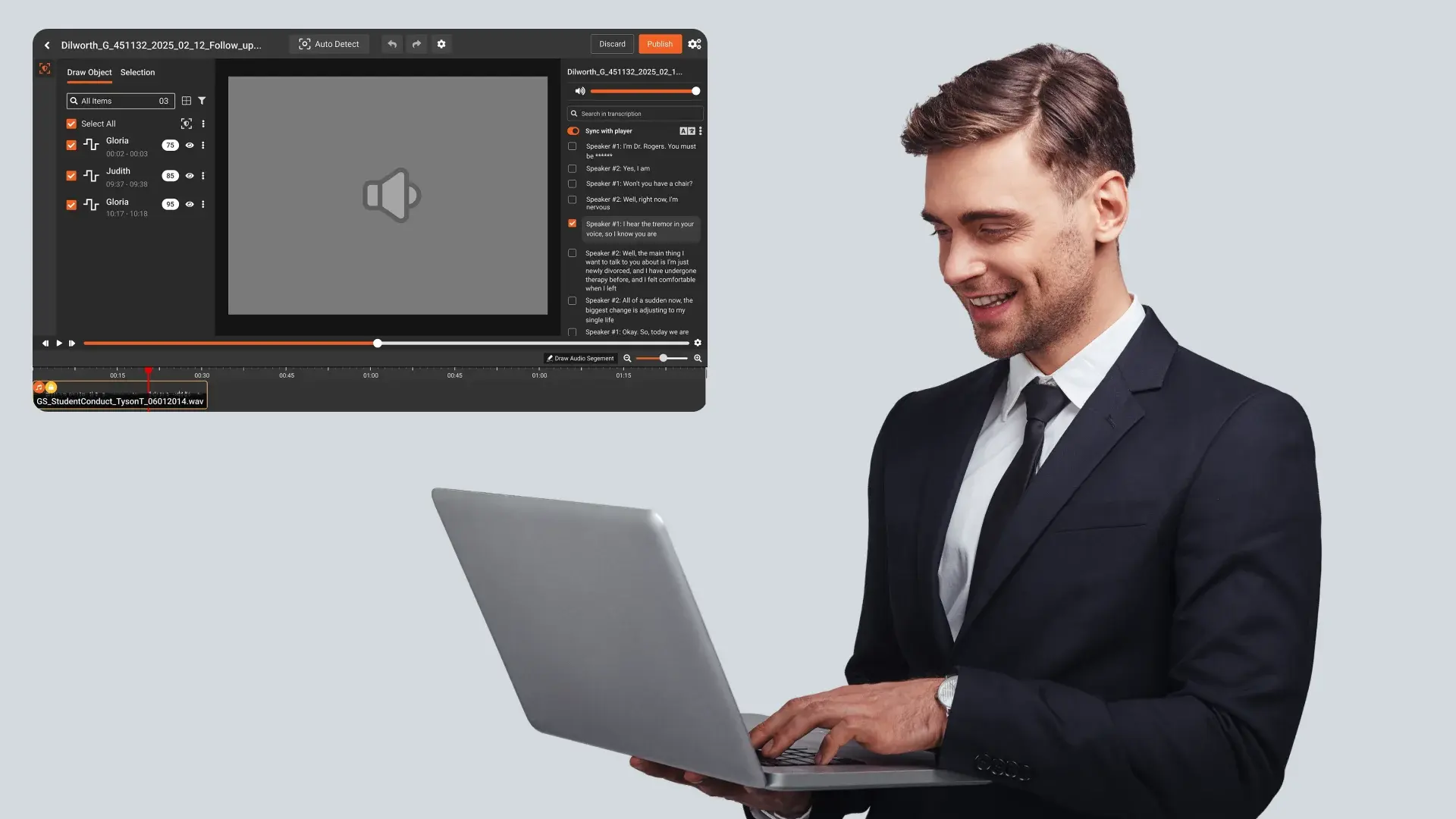 a person redacting insurance audio