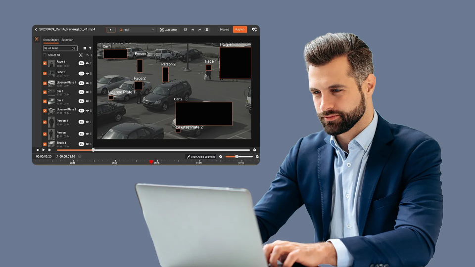 a person using a redactor to redact video