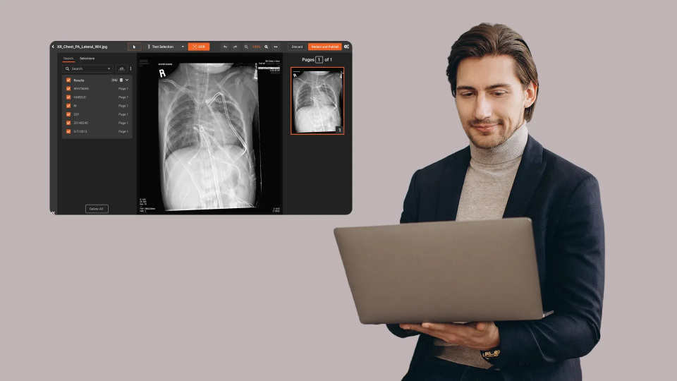 a person redacting information from medical images