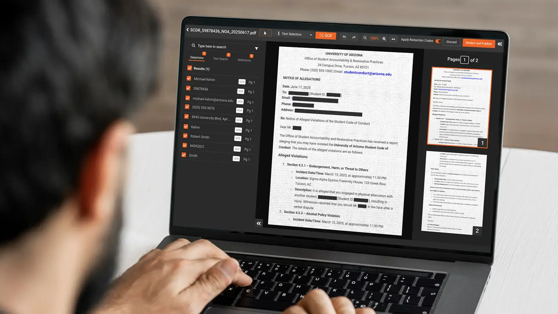a person redacting document using redaction software