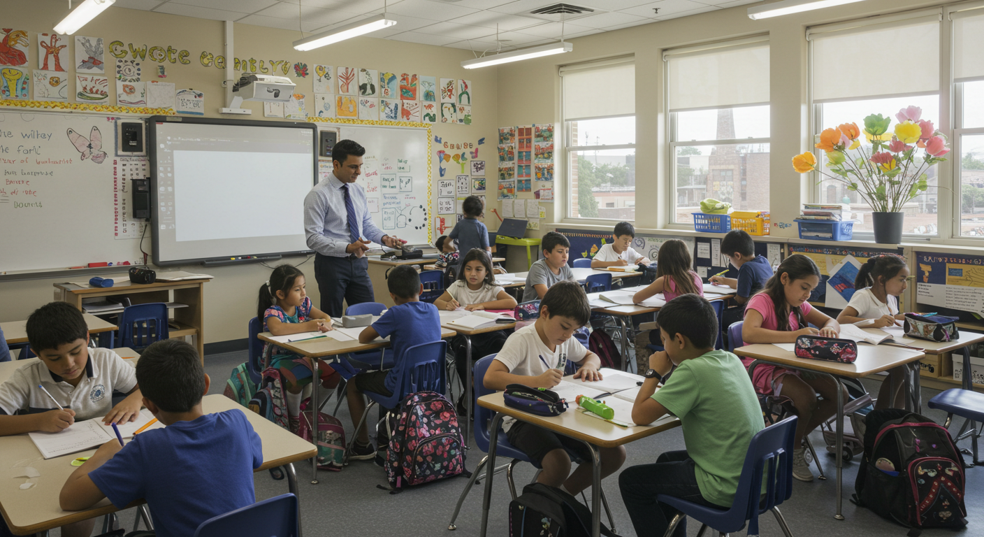 A public school classroom full of students.