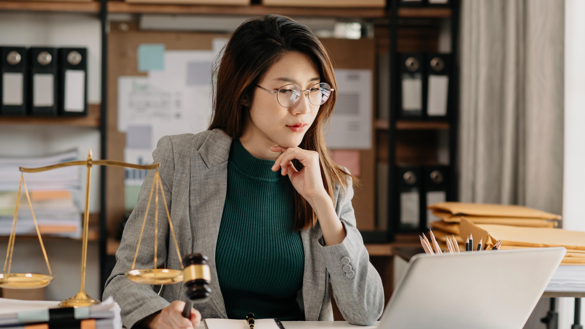 Confident Legal Professional Working on Laptop