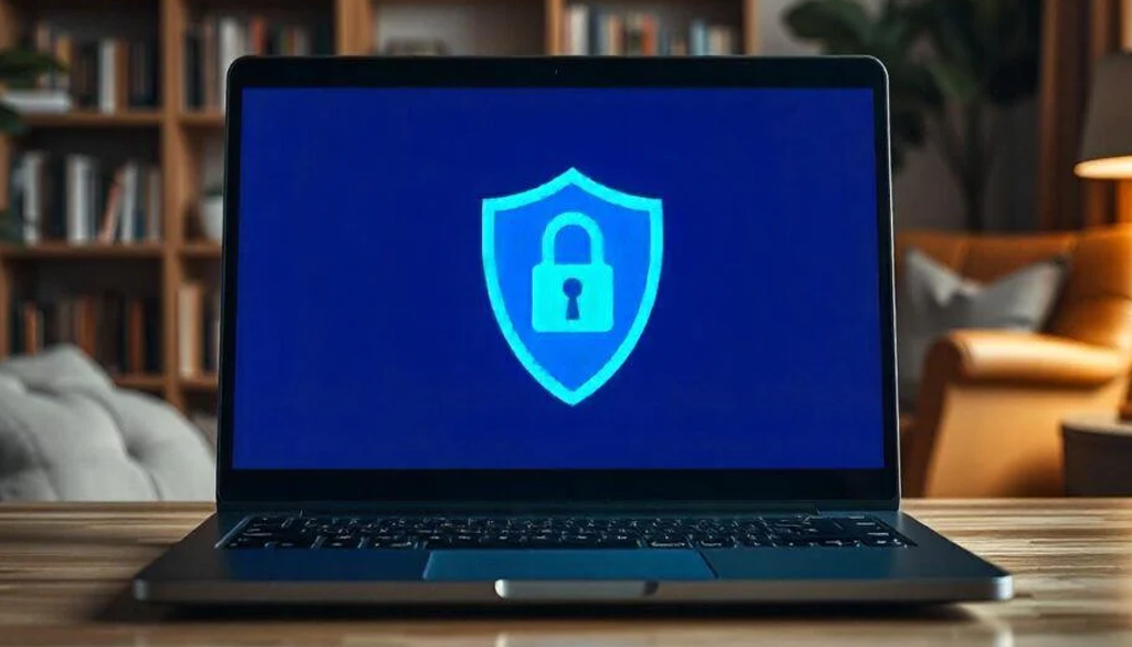 A software that is secure highlighted by a lock and shield icon showing on the screen