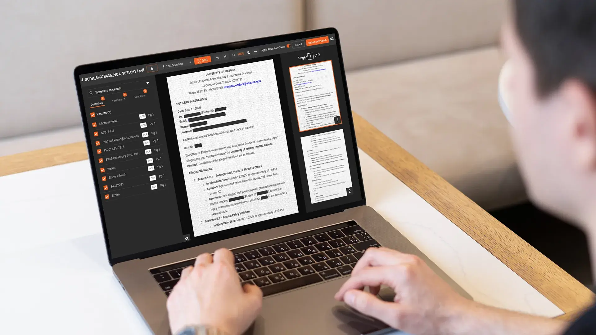 a person redacting Claim Form Redaction using VIDIZMO Redactor