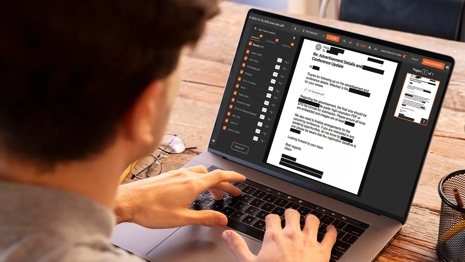 a person redacting files on laptop using redactor