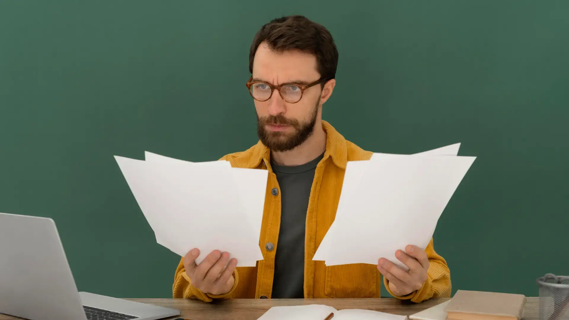 a person holding papers in hands and looking at them