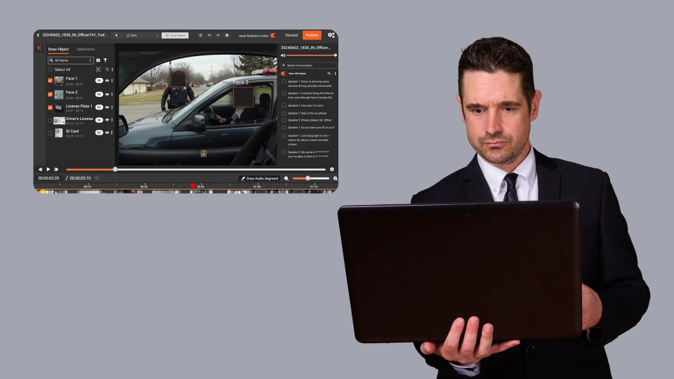 a person using VIDIZMO Redactor on laptop