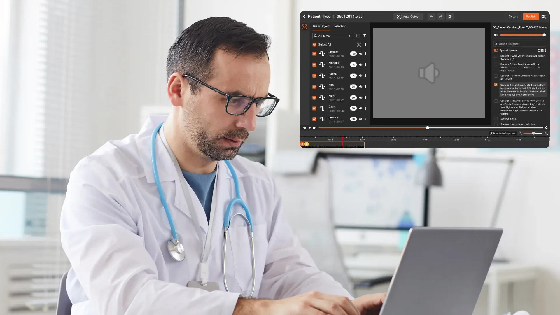 doctor is using redaction software for his work in hospital