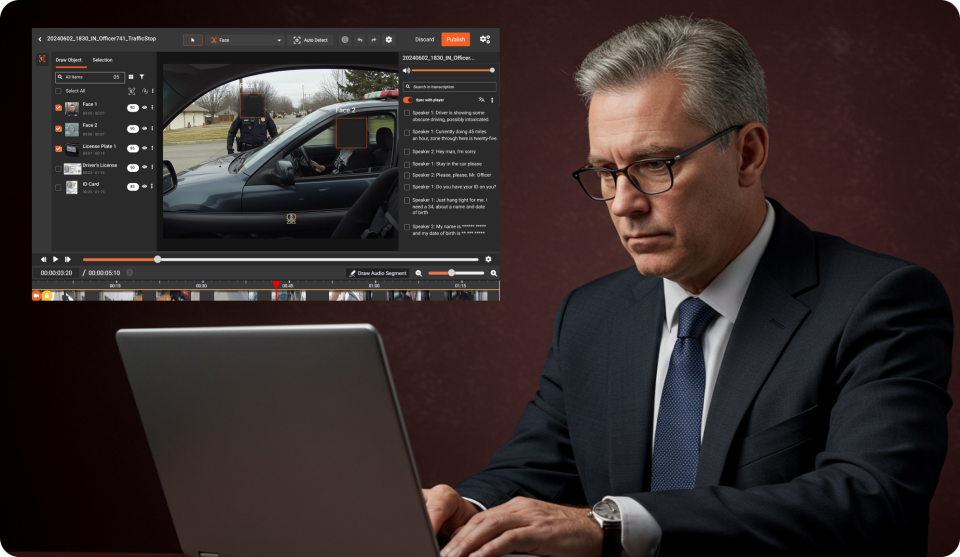 Detective reviewing sensitive law enforcement data on a laptop.