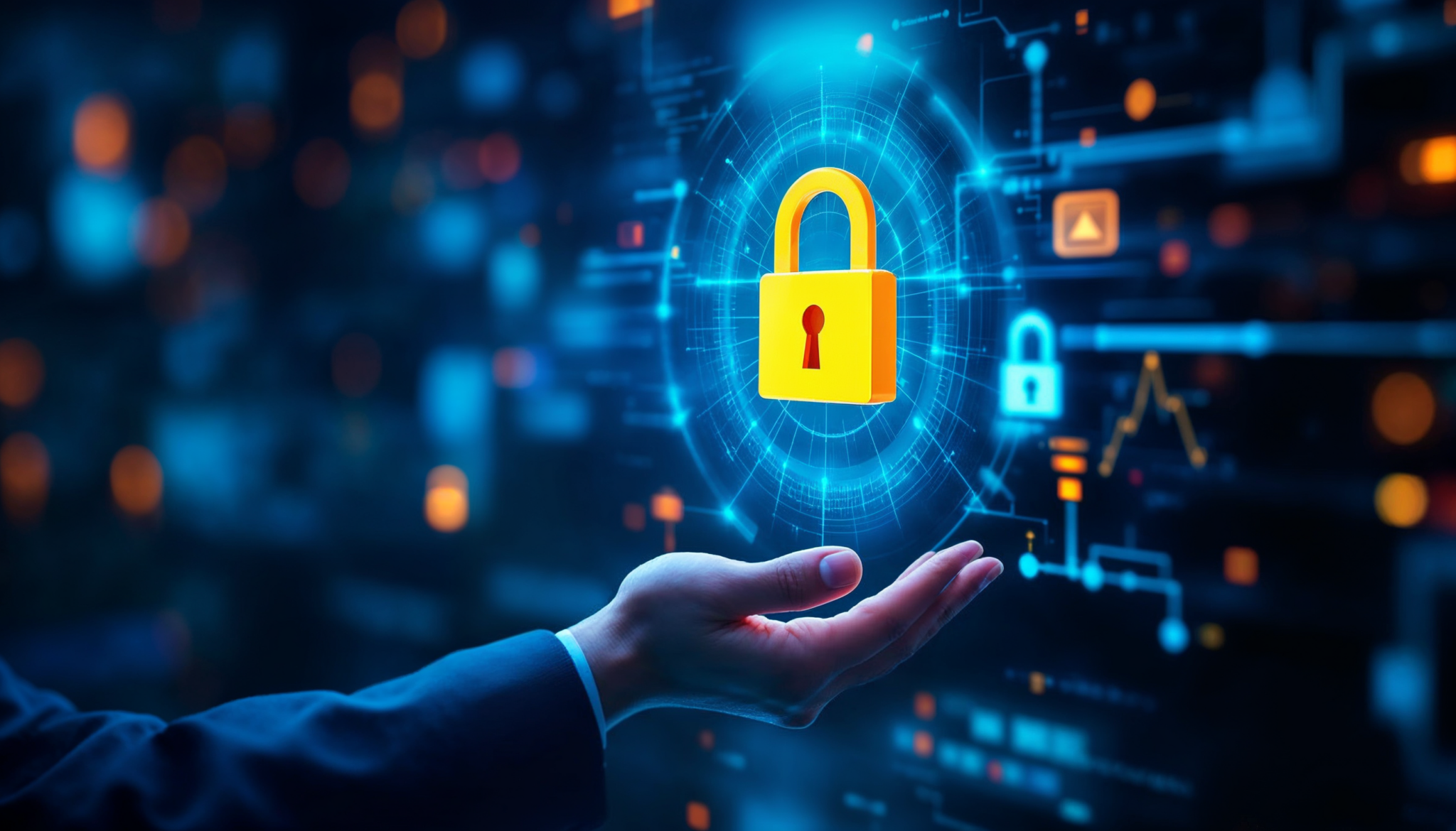 An tech based image showing a security lock in hand highlighting compliance with Texas Data Privacy and Security Act (TDPSA)