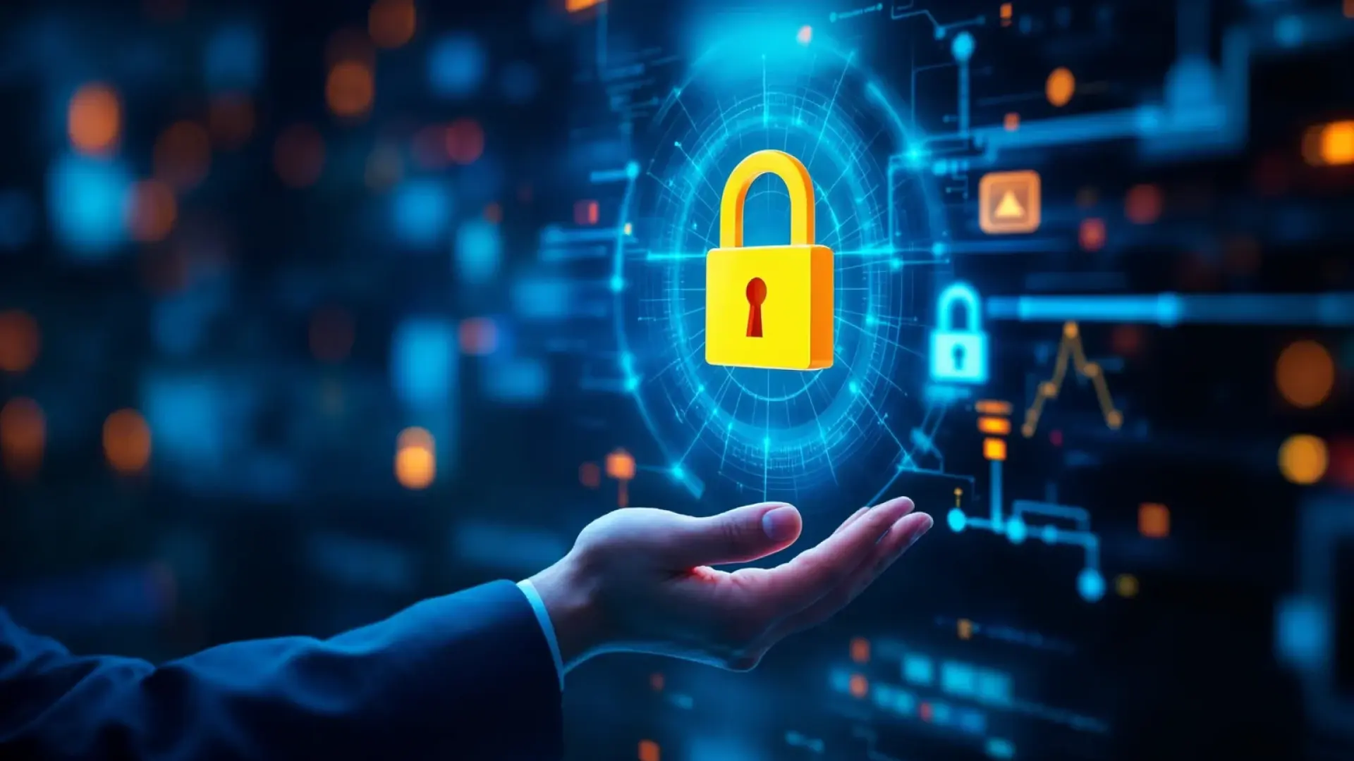 An tech based image showing a security lock in hand highlighting compliance with Texas Data Privacy and Security Act (TDPSA)