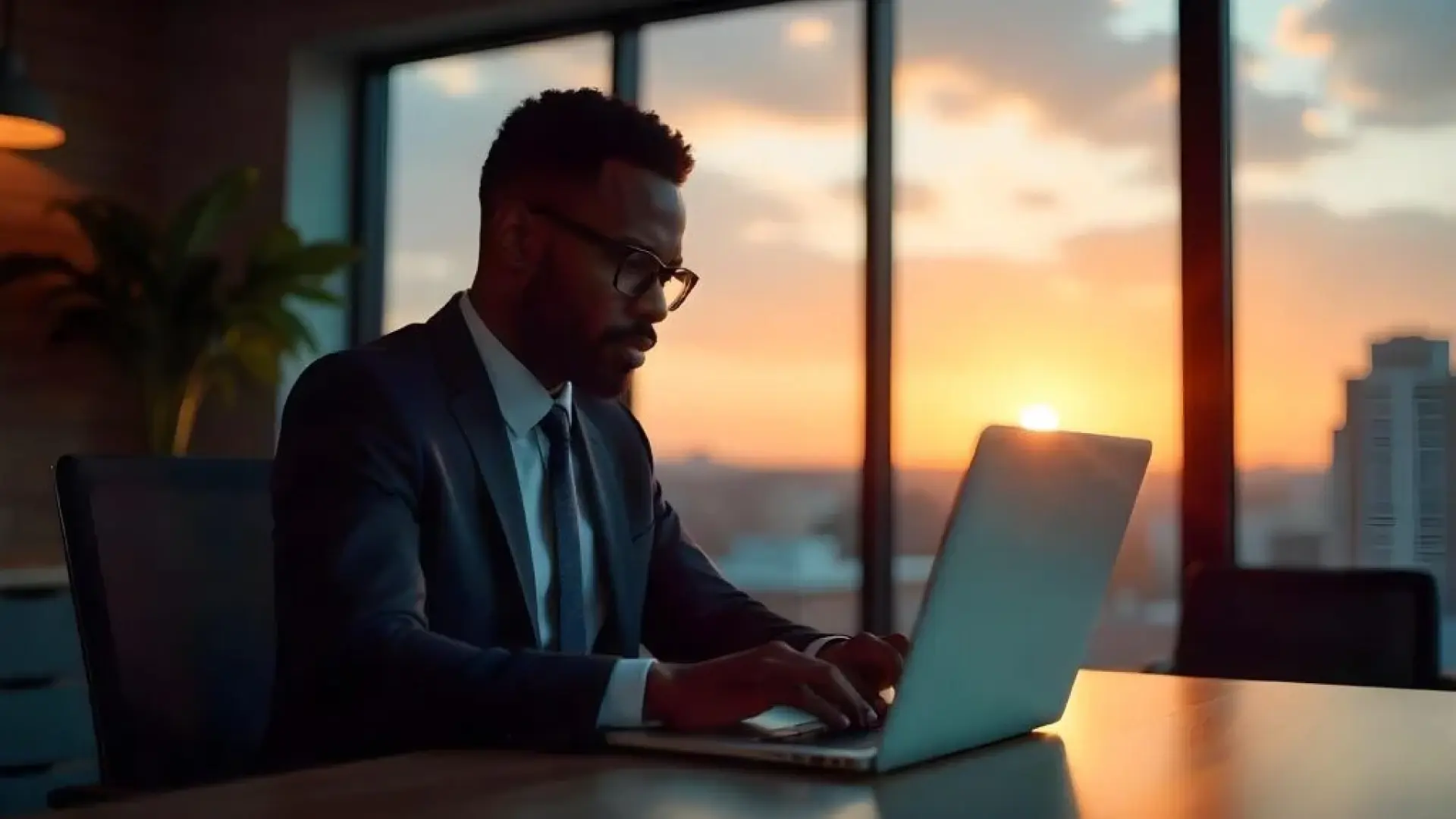 Businessman working on a laptop, focusing on VCDPA compliance in an office setting.